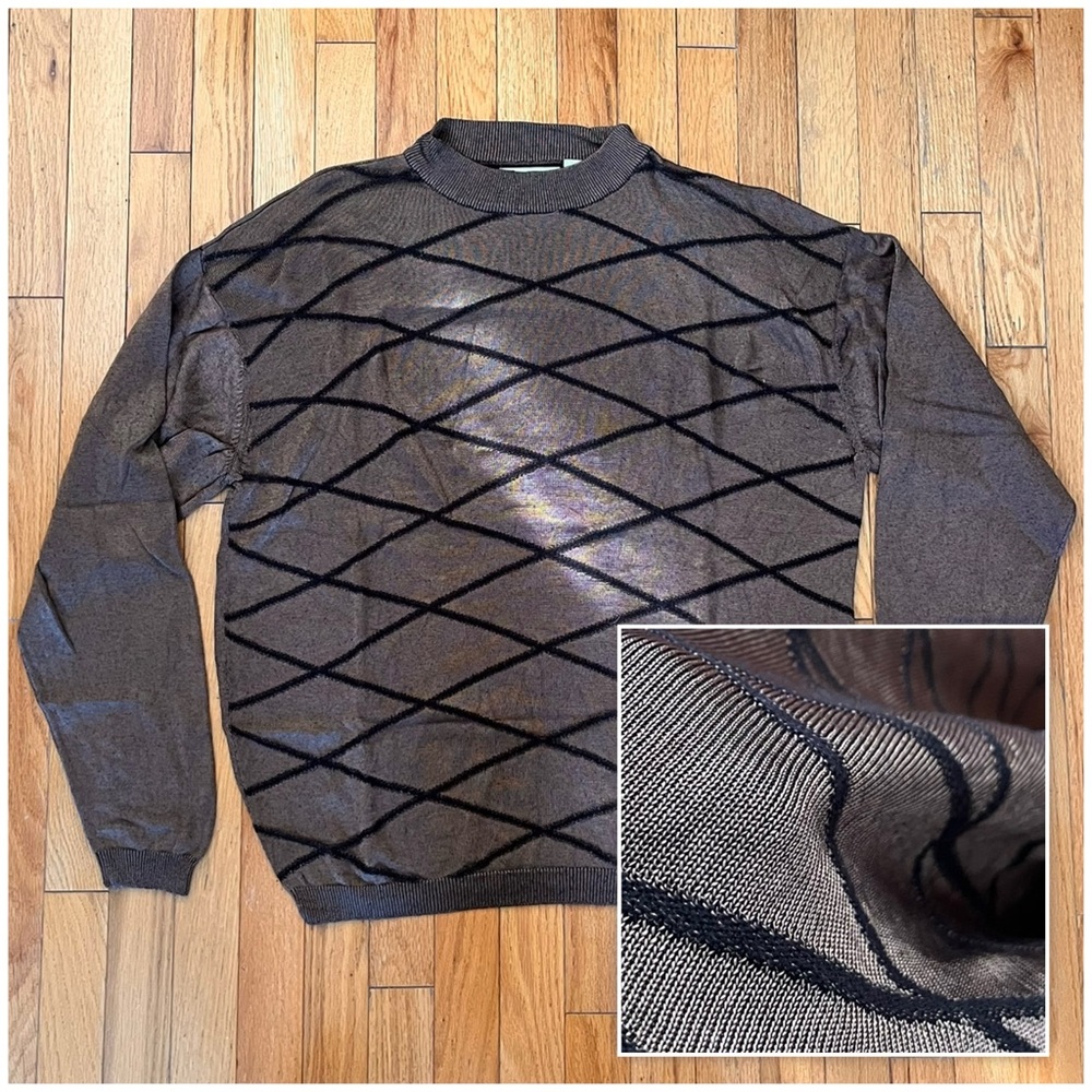 VTG Bachrach Men's Shiny Gold Black Sweater Diamond Geometric Hip-Hop 90s Bold